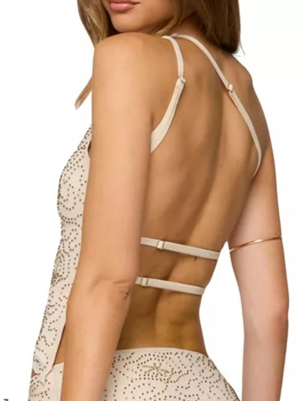 Edikted One-Shoulder Astrid Beaded Backless Floral Crop Top in Beige Size Medium - Picture 3 of 10